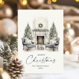 Watercolor Cosy Home Christmas Tree Holiday Card