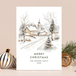 Watercolor Cosy Winter Country Christmas Holiday Card