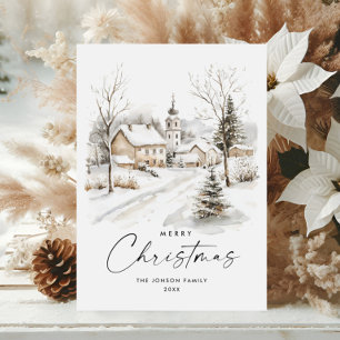 Watercolor Cosy Winter Country Christmas Holiday Card