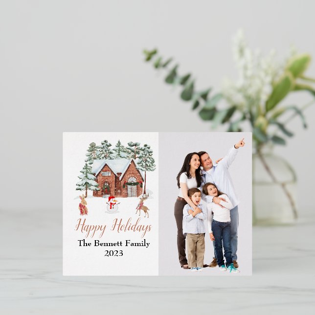 Watercolor Cosy Winter House Aesthetic Holiday Art (Standing Front)