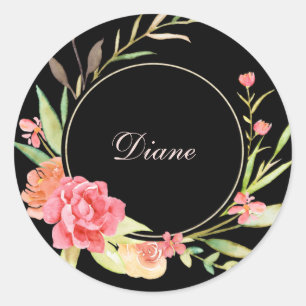 Watercolor Cottage Garden Roses Scrapbook Classic Round Sticker