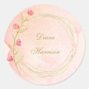 Watercolor Cottage Garden Stem Scrapbook Classic Round Sticker