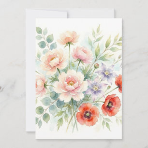 Watercolor Cottage Garden Wildflower Bouquet Holiday Card
