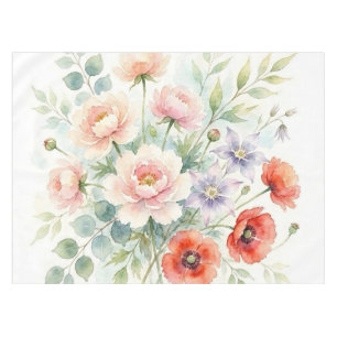 Watercolor Cottage Garden Wildflower Bouquet Tablecloth