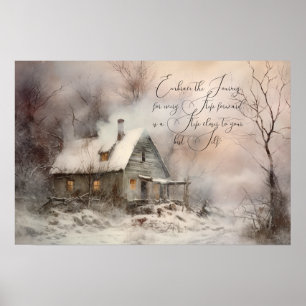 Watercolor Cottage Landscape Poster