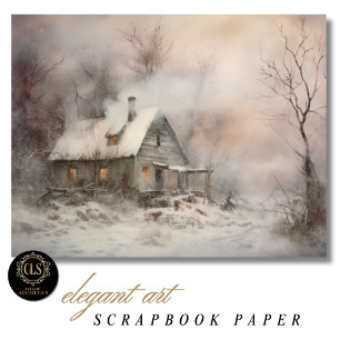 Watercolor Cottage Landscape Scrapbook Paper