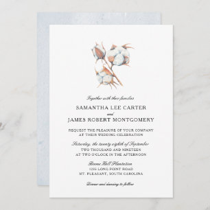 Watercolor Cotton Boll Plant Wedding Invitation