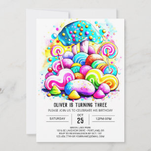 Watercolor Cotton Candy Kids Birthday Invitation