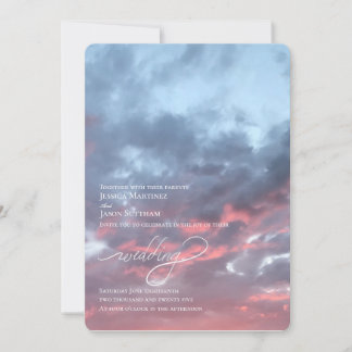 Watercolor Cotton Candy Sky Painted Wedding Invitation