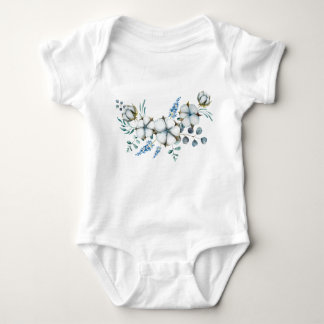 Watercolor Cotton Flowers and Eucalyptus Baby Bodysuit