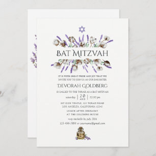 Watercolor Cotton Lavender Bat Mitzvah Invitation