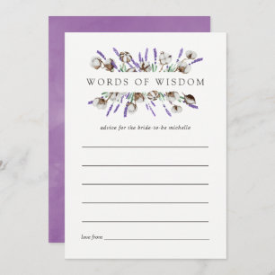 Watercolor Cotton Lavender Bridal Shower Advice Invitation