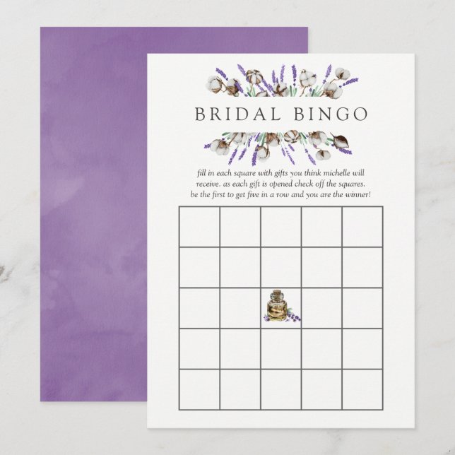 Watercolor Cotton Lavender Bridal Shower Bingo Invitation (Front/Back)