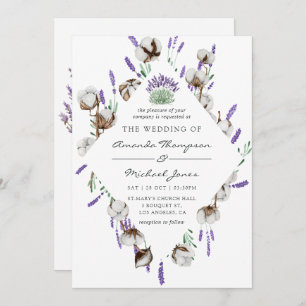 Watercolor Cotton Lavender Country Wedding Invitation