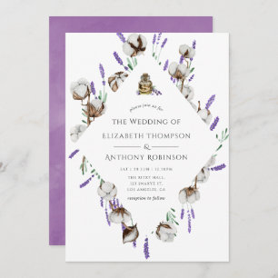 Watercolor Cotton Lavender Country Wedding Invitation