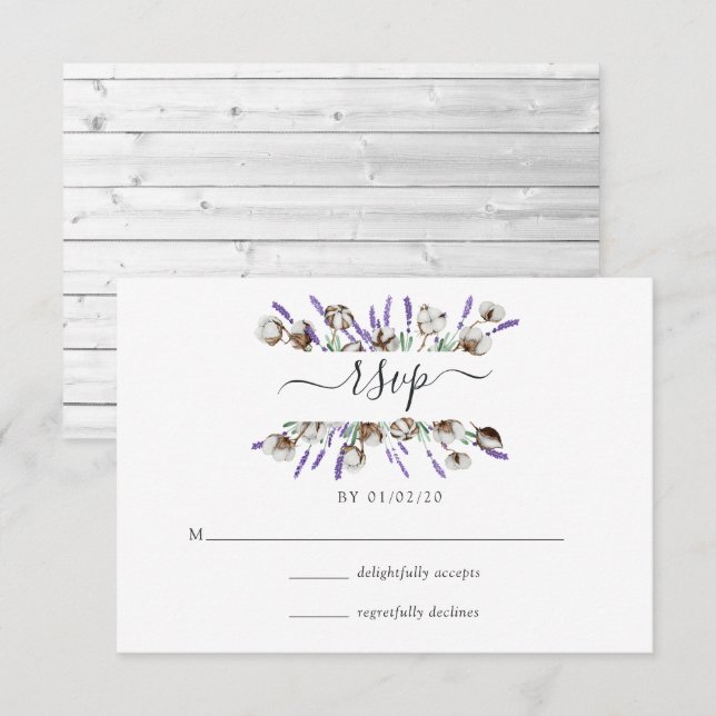 Watercolor Cotton Lavender Country Wedding RSVP Ca Card (Front/Back)