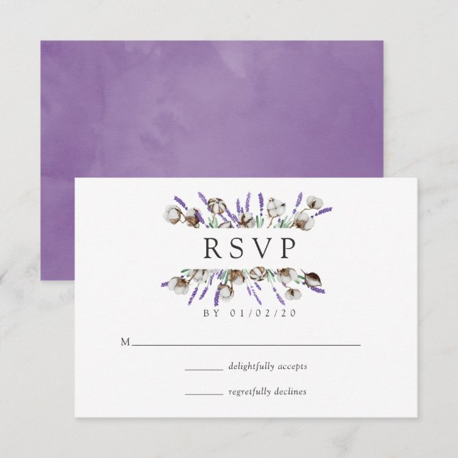 Watercolor Cotton Lavender Country Wedding RSVP Ca Card (Front/Back)