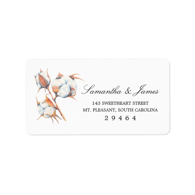 Watercolor Cotton Plant  | Medium Address Label (Front)
