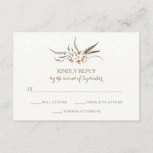 Watercolor Cotton Wreath Feather Wedding RSVP Card