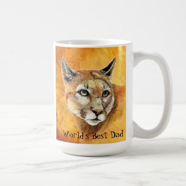 Watercolor Cougar Animal World's Best Dad Coffee Mug (Right)