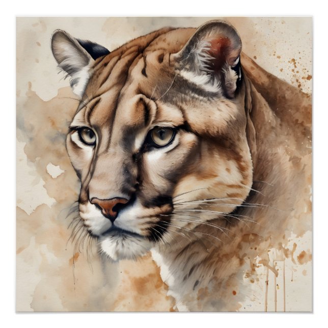 Watercolor Cougar no 5 Poster (Front)