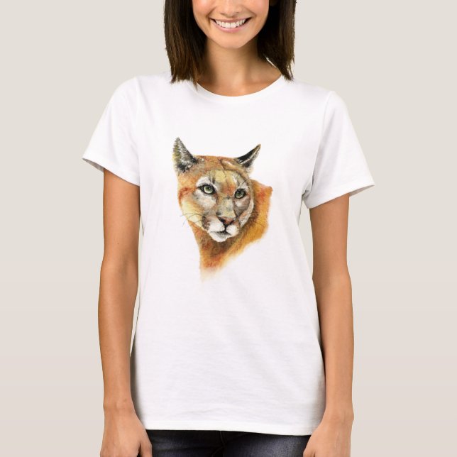 Watercolor Cougar Puma  Animal  Nature Art T-Shirt (Front)