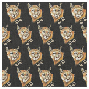 Watercolor Cougar Tracks Wild Animal Nature Art Fabric