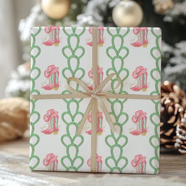 Watercolor Country Christmas Cowboy Boots Wrapping Paper (Creator Uploaded)