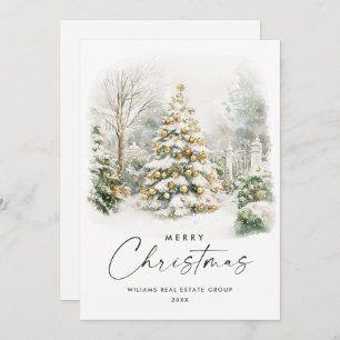Watercolor Country Christmas Pine Tree Corporate Holiday Card