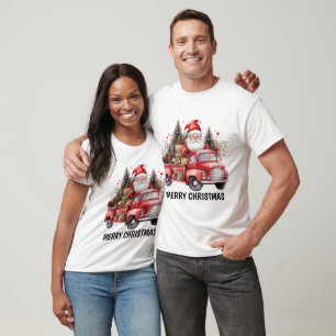 Watercolor Country Christmas truck add text Santa T-Shirt