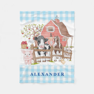Watercolor Country Farm Animals Baby Boy Nursery F Fleece Blanket