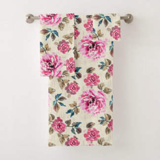 Watercolor Country Flowers - French Country Decor Bath Towel Set