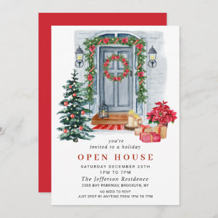 Watercolor Country Holiday Christmas Open House Invitation
