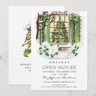 Watercolor Country Holiday Christmas Open House Invitation