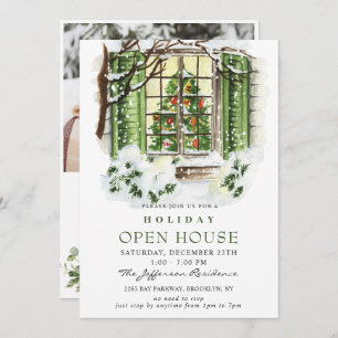 Watercolor Country Holiday Christmas Open House Invitation
