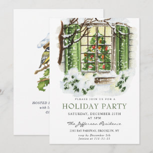 Watercolor Country Holiday House Christmas Party Invitation