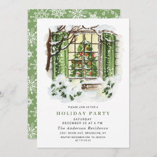 Watercolor Country Holiday House Christmas Party Invitation