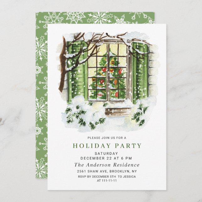 Watercolor Country Holiday House Christmas Party Invitation (Front/Back)