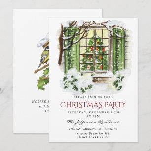 Watercolor Country Holiday House Christmas Party Invitation