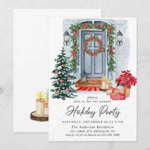 Watercolor Country Holiday House Christmas Party Invitation