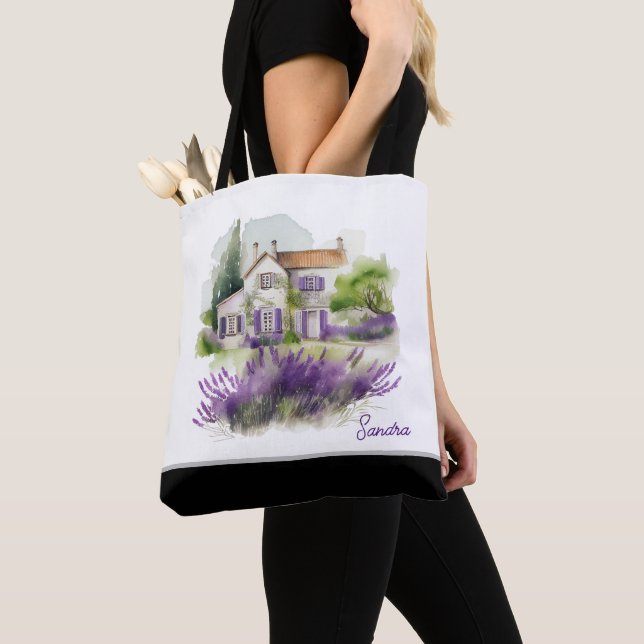 Watercolor Country Home Tote Bag (Close Up)