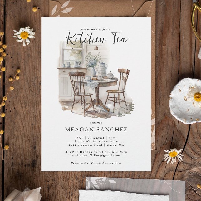 Watercolor Country Kitchen Tea Bridal Shower Invitation (Creator Uploaded)