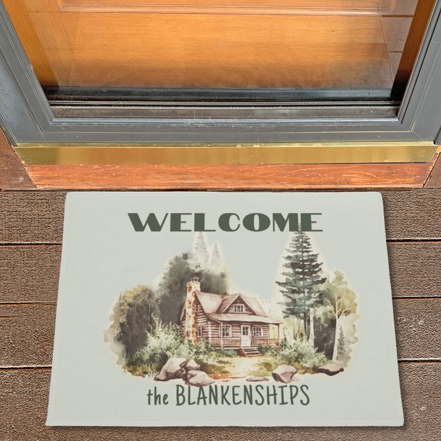 Watercolor Country Log Cabin Scenery Custom Doormat (Creator Uploaded)