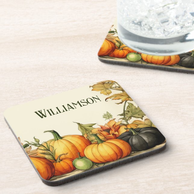 Watercolor Country Pumpkin Patch Monogram Coaster (Creator Uploaded)