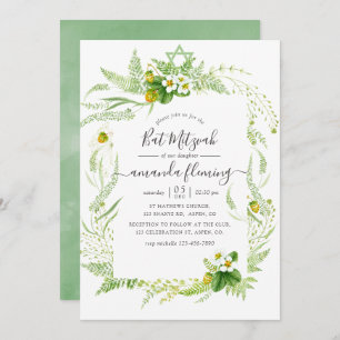 Watercolor Country Rustic Greenery Bat Mitzvah Invitation