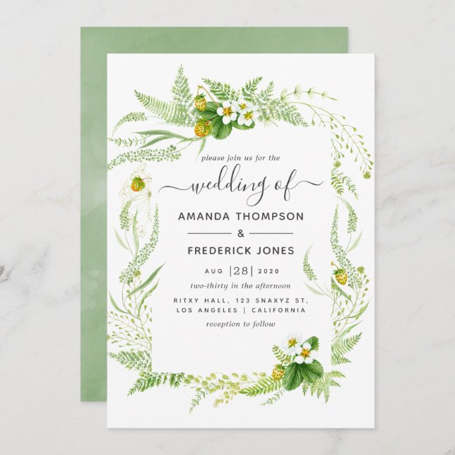Watercolor Country Rustic Greenery Wedding Invitation (Front/Back)