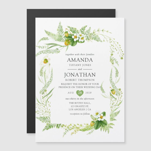 Watercolor Country Rustic Greenery Wedding Magnetic Invitation (Front/Back)
