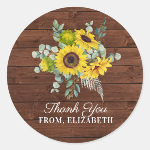 Watercolor Country Sunflower Thank You Classic Round Sticker
