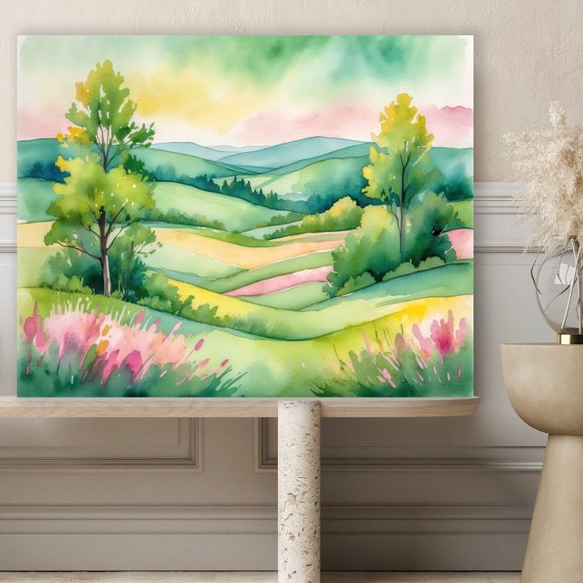 Watercolor Countryside Landscape with Trees Poster (Creator Uploaded)