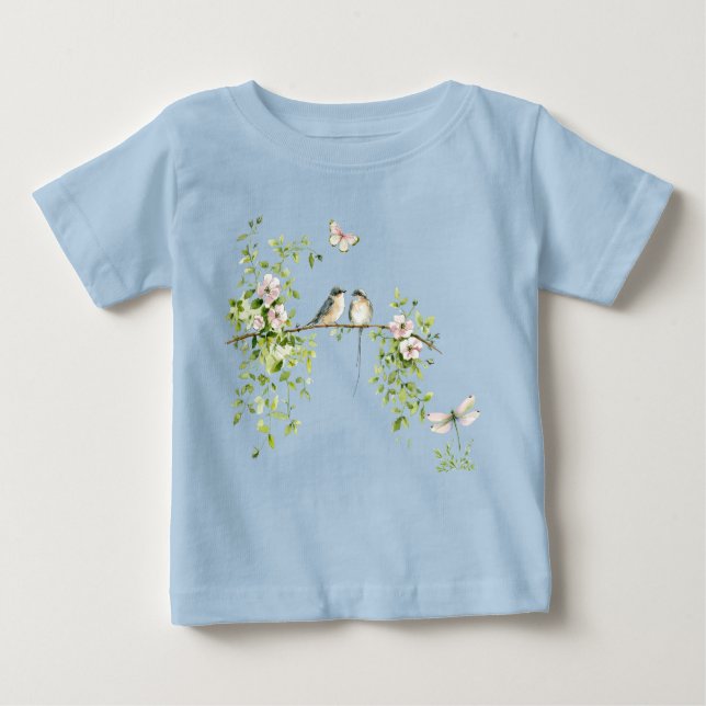 Watercolor Couple Birds Baby T-Shirt (Front)